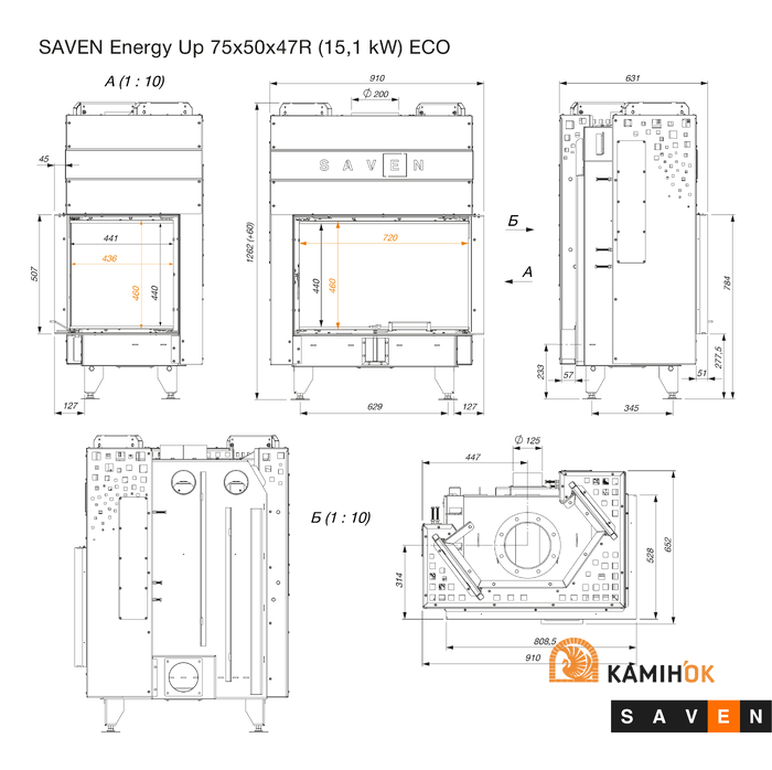 Фото14.Камінна топка кутова SAVEN Energy Up 75х50х47R (15,1 kW) ECO